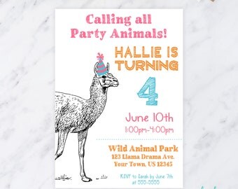 Llama Invitation, Alpaca, Llama Birthday, Party Invitation, Llama, Birthday Invitation, Printable Invitation, Party Animals, llama party