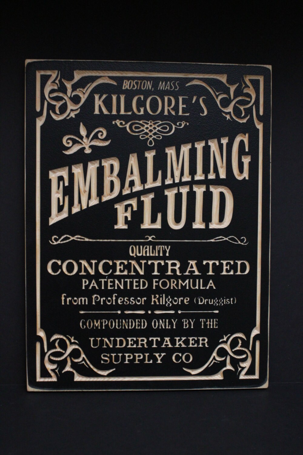Embalming Fluid Carved Wooden Sign Vintage Style Ad