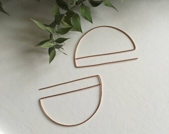 Half circle earrings, statement hoops, rose gold plated silver hoop earrings, line earrings, arc earrings, rose semi hoops, large earrings