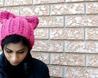 Ponytail Cat Hat - Winter Hat - Cat Lovers Hat - Cat Beanie - Pink Hat - Cat Lover Gift - Meow Hat - Ponytail Beanie - Cat Ears Hat