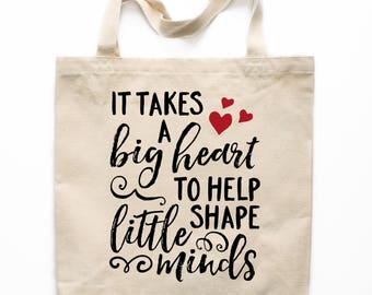 Teacher Gift, Teacher Tote Bag, Canvas Tote Bag, Big Hearted Teacher, Printed Tote Bag, Market Bag, Shopping Bag, Reusable Grocery Bag 0121