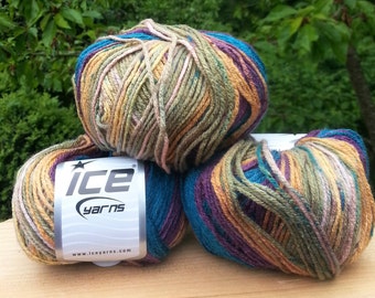 Knitting yarn. Lot of 3 Skeins Ice Yarns. Multicolored yarn Acrylic yarn. Yarn for knitting. Vegan Friendly!