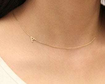 Gold Sideways Initial Necklace -Gold Necklace- Personalized Necklace -Gold Jewelry- Personalized Bridesmaid Gifts - Silver Letter Necklace