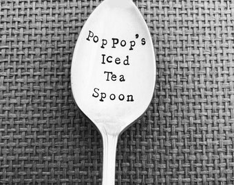 Pop Pop's Iced Tea Spoon, Hand Stamped Spoon, Iced Tea, Present, Gift for Pop Pop, Grandpa, Grandfather, Birthday, Christmas, Father's Day