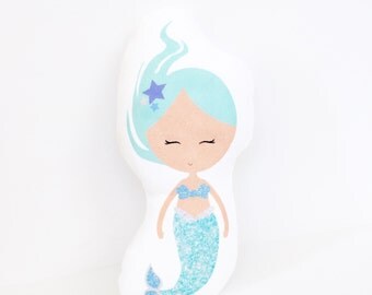 Mermaid, Mermaid Pillow, Blue Mermaid, 2017 Mermaid, Kids Gift, Girl Gift, Plush Mermaid, Mermaid Cushion, Blue Mermaid, Mermaid Hair, Girl