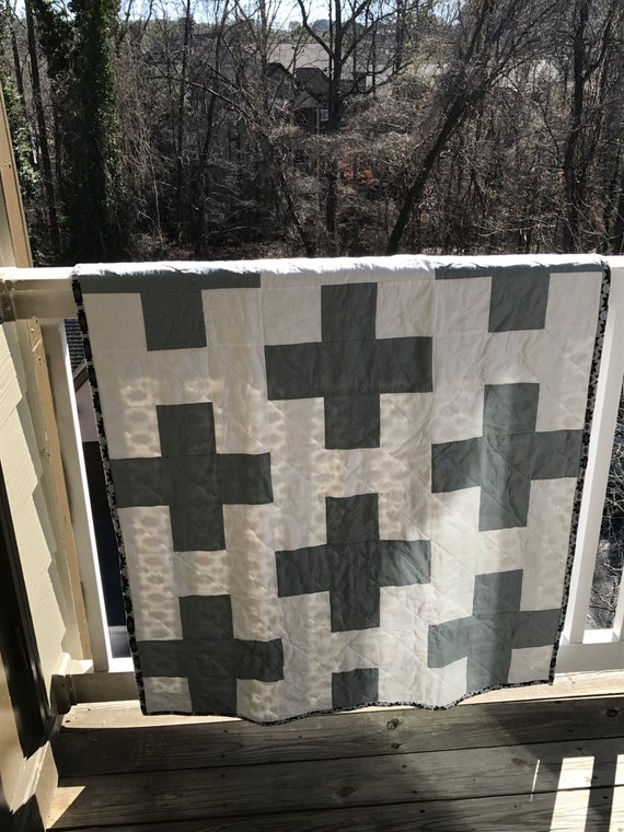 Items similar to Grey and White Modern Swiss Cross Baby Quilt Unisex
