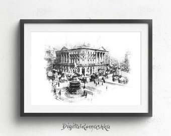 Piccadilly Circus, london travel poster, london poster, london art print, london travel print, london wall art, architectural drawing