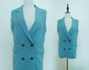 Green Women Suite Vest Waistcoat Sleeveless Vintage Jacket