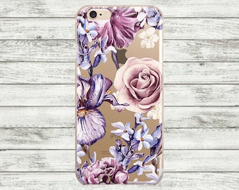 iPhone 7 Case Flowers transparent lilac iPhone 7 Plus Case, iPhone 6s/6s Plus Case, iPhone 5s case. iPhone case Floral clear.