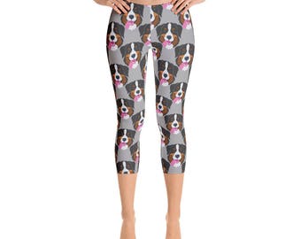 Bernese Mountain Dog Leggings - Capri Leggings - Capri Pants - Capri Yoga Pants - Exercise Leggings - Fun Leggings - Women's Leggings -