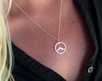 Mountain Necklace, Circle Mountain Necklace, Mountain Pendant Necklace, Mountain Charm Necklace, Mountain Jewelry