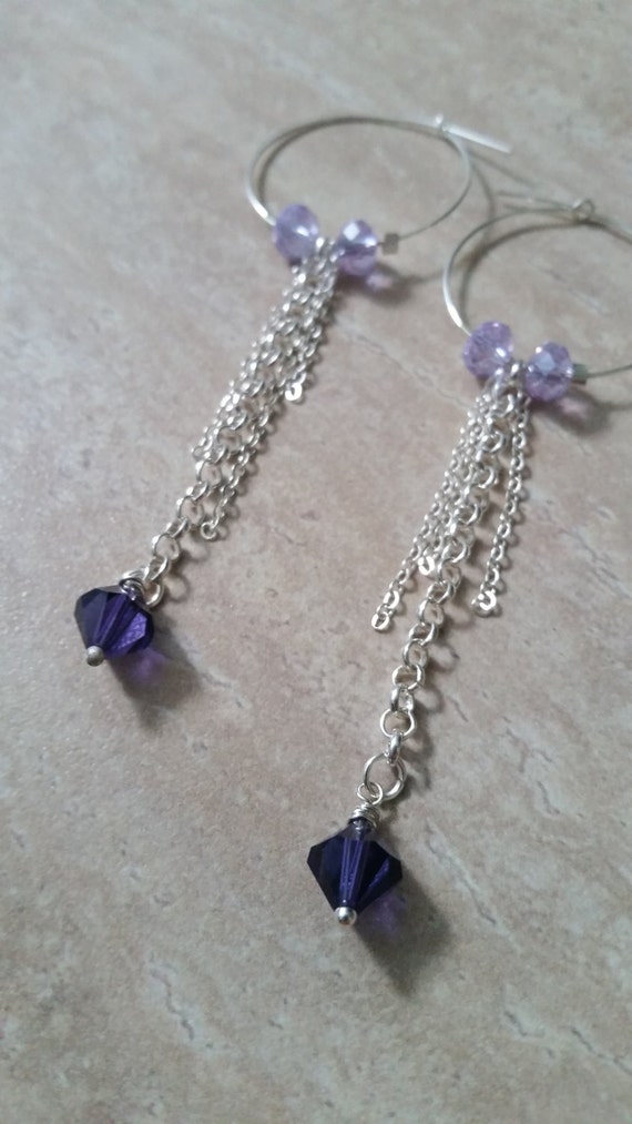 Items similar to Purple Crystal and Silver Hoop Earrings on Etsy