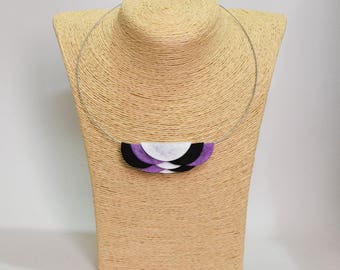 Geometric handmade necklace made of black white and purple color