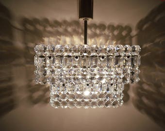 Vintage chandelier - Chandelier lighting - Chandelier with a crystal glass pendants - Mid century chandelier