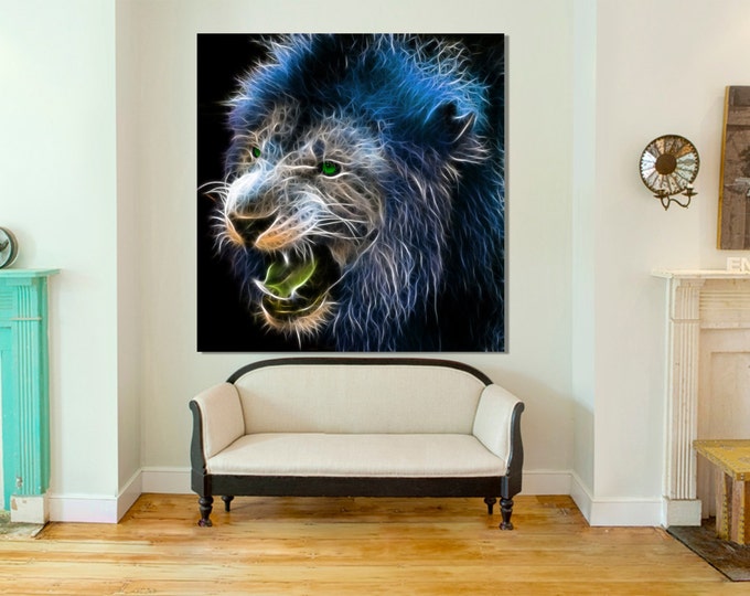 Large abstract lion canvas wall art, Lion canvas print, Abstract lion print, lion art, abstract animal print, abstract animal art