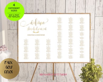 Gold Wedding Seating Chart, printable seating chart, Seating Chart Template, engagement seating chart, Find your seat sign, Editable PDF,