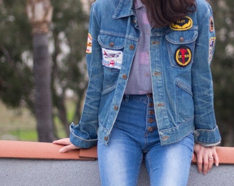 Denim Jacket | Vintage Denim Jacket | Wrangler Denim Jacket | Denim Jacket Patches | Jean Jacket Women | Jean Jacket with Patches | 70s