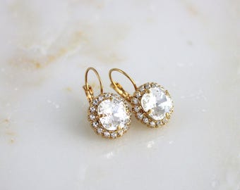 Gold Bridal earrings, Wedding earrings, Wedding jewelry, Clear crystal earrings, Bridesmaid earrings Crystal drop earrings Swarovski crystal