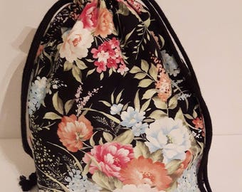 Grandmas Garden Project Bag, Knitting Bag, Drawstring Bag, Crochet bag, Makeup Bag, Cotton Bag, Toiletry Bag, Art Supply bag, Craft bag,