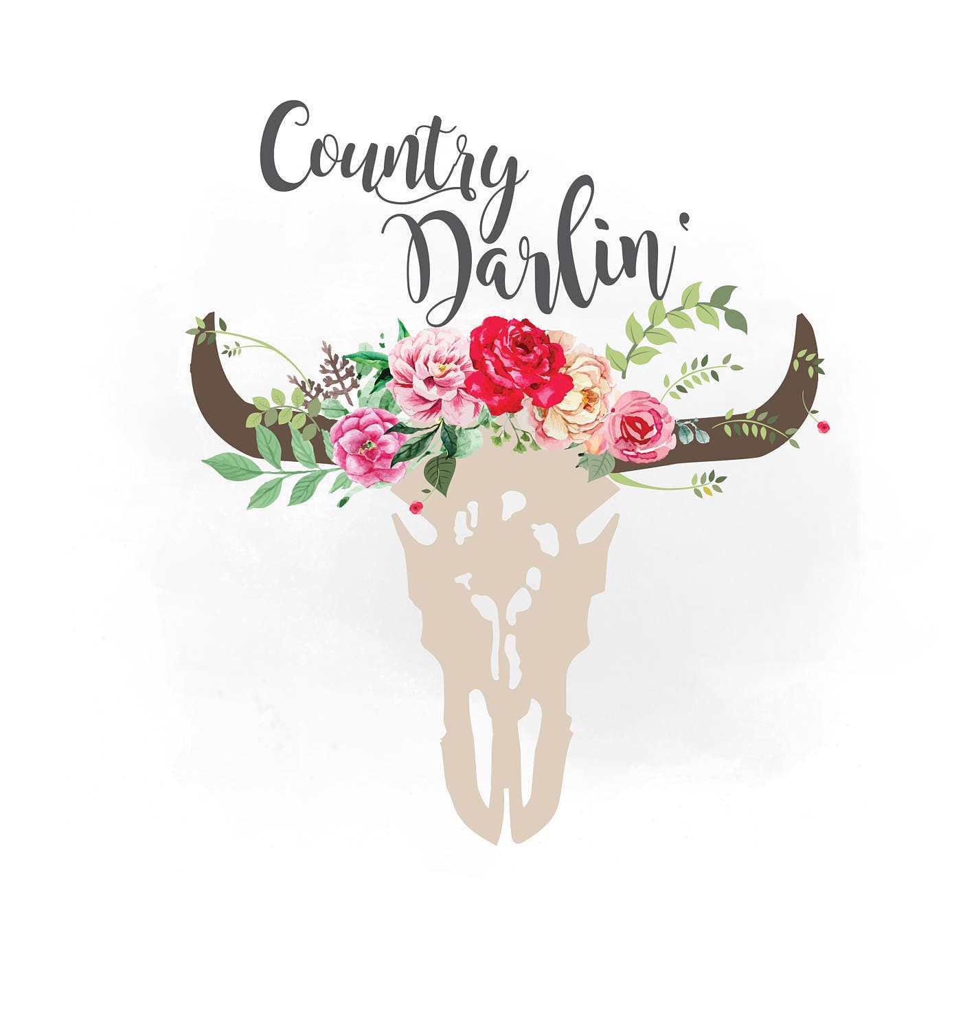 Download Country Darlin svg clipart Boho floral cow Skull Clipart