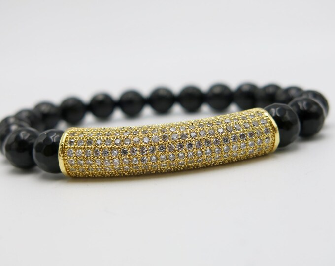 Glamorous semi-precious stunning eye catching pave crystal tube beaded stretch bracelet! Brilliance from every angle!