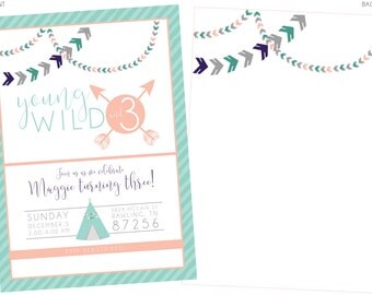 Young, Wild, and Three invitation and thank you note printable