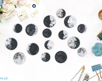 Moon phases stickers, 16 pcs