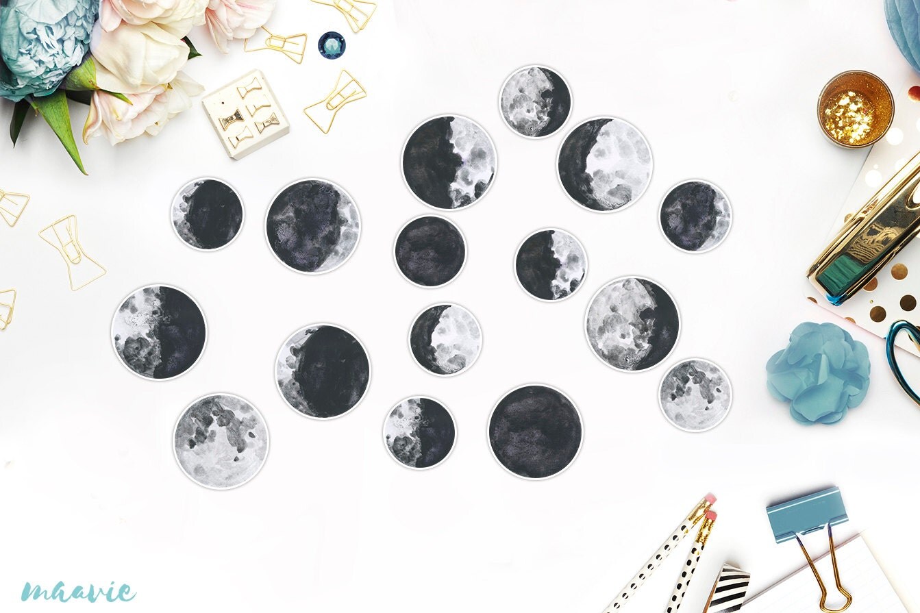 Moon phases stickers 16 pcs