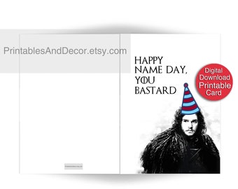 PRINTABLE Game of Thrones Birthday Card Printable Jon Snow Card Name Day Card Printable 5x7 Folded Funny
