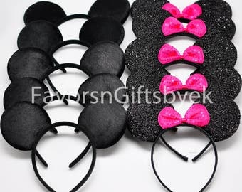 10 Sparkly Minnie Ears Mickey Ears Minnie Mouse Ears Mickey Mouse Ears Headbands FUSCHIA Bows Sparkle Ears