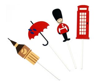 British Party Theme Cupcake Toppers | red blue black and white toppers | royal theme party