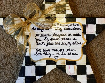 Christmas Door Decor, Christmas in Heaven, what do they do? Whimsical Black and White check, Christmas Chair