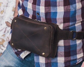 Leather Fanny Pack, colour Nut, handmade leather fanny pack