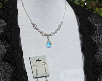 Clear with AB Finish, Opal Barouqe Swarovski Crystal Necklace & Earring Set, Bridesmaid, Wedding, Prom, Quinceanera, Bridal, Princess
