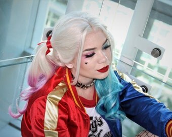 Harley Quinn Suicide Squad Dyed Realistic Lacefront Pigtail Cosplay Wig