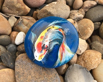 Koi, painted stone, painted rock, swimming fish, gift, decoration, handmade, pet rock, pond, birthday, mens gift