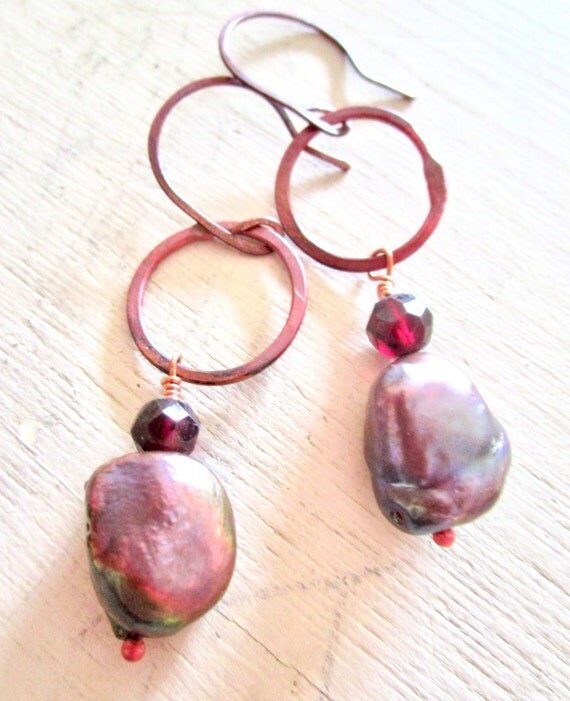 Pearl Copper Earrings Circles Metalliferious Etsy