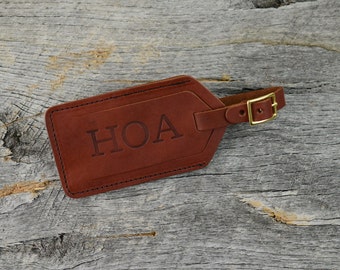 Chestnut Leather Luggage Tag with Free Monogram - Personalized Travel Gift for Man Boyfriend Husband Brother Dad Grad