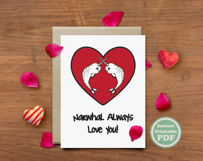 Funny Valentine Card, Funny Love Card for Girlfriend, Love Card, Cute I Love You Card, Funny Gift Card, Narwhal Gift