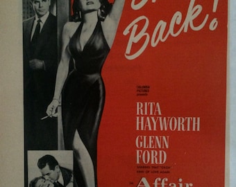 Original Vintage Film Noir "Affair in Trinidad" Rita Hayworth Trade Ad Print Illustration Photoplay Magazine 1952