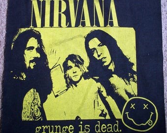 Hand Printed Nirvana Back Patches Band and Lettering Yellow on Black or Grey Grunge