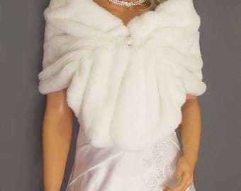 Faux Fur Shrug in Beaver Bridal Faux Fur Stole, wedding Stole, cover up Vintage Wedding Shrug, Fur Wrap SPA107 AVL in White & 4 other colors