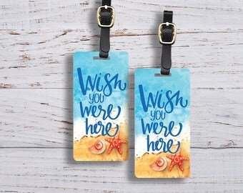 Luggage Tag Wish you were Here Metal Luggage Tags With Custom Info On Back, Single Tag or Set Available