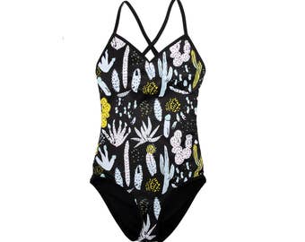 Black Cactus Floral One Piece Swimsuit - Floral Swimsuit - One Piece Swimsuit - Eco Swimwear - Slow Fashion - Thief&Bandit®