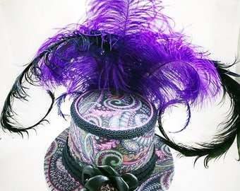 Purple Mini Top Hat, Mini Top Hat, Steampunk Hat, Festival Hat, Burlesque Hat, Burning Man Hat, Costume Hat, Wedding Hat, Victorian Wedding