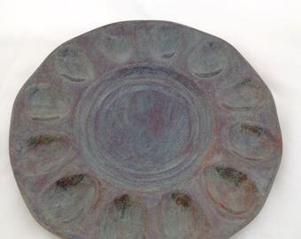 Deviled Egg Plate - Ceramic Egg Platter Dish- Green, Brown SALE SALE SALE
