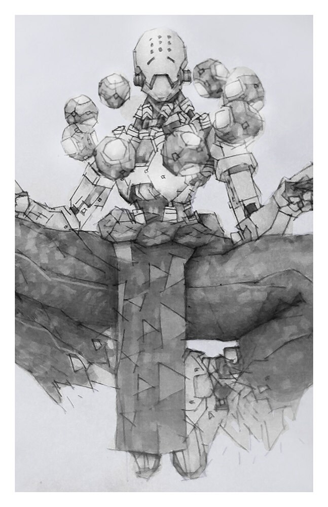 Zenyatta Giclee print of pencil drawing of Support character
