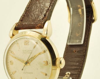 Gruen Precision vintage automatic (self-winding) wrist watch, 17 Jewels, round yellow gold filled & stainless steel smooth polish case
