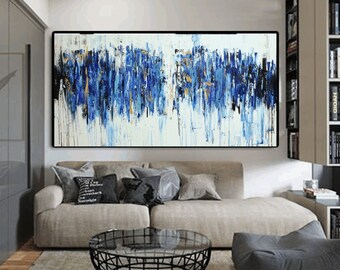 Art Painting blue large abstract painting,canvas art,acrylic painting, turquoisewhite brown Landscape painting, Wall Decor, wall art