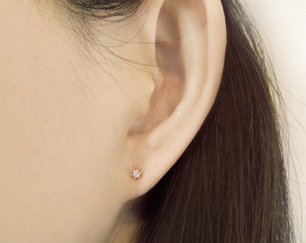 2mm CZ stud earrings, tiny gold studs, silver stud earrings, rose gold stud earrings, solitaire stud earrings